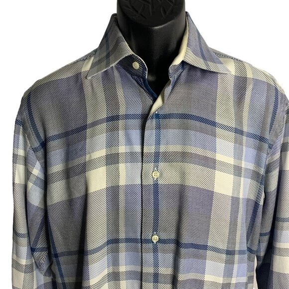 Circle of Gentlemen Button Up Long Sleeve Shirt M Blue Plaid Cotton Collared - Picture 2 of 6